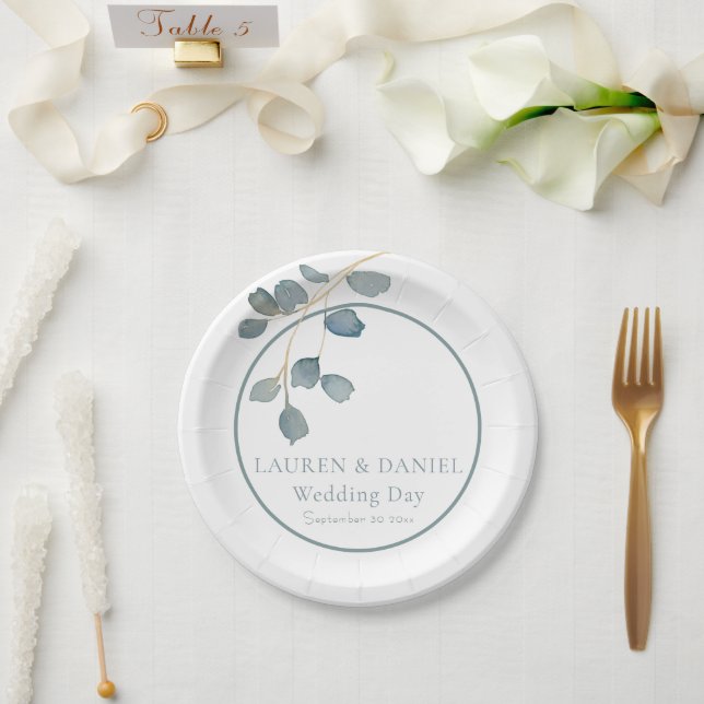 Assiettes En Carton Aquarelle Dusty Blue Mariage thème Plaques de papi (Mariage)