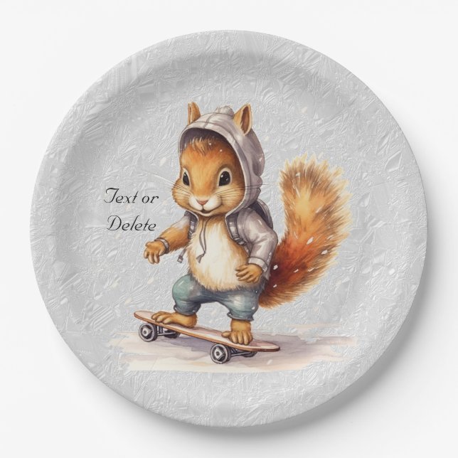 Assiettes En Carton Aquarelle Écureuil Plaque de papier Snowboard (Devant)