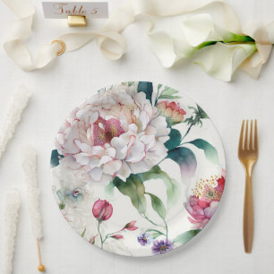 Assiettes En Carton Aquarelle élégante délicate motif asiatique floral