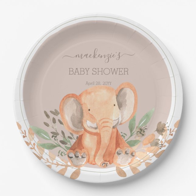 Assiettes En Carton Aquarelle Elephant Boho Safari (Devant)
