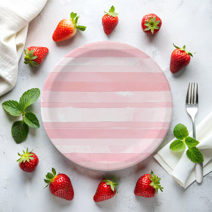 Assiettes En Carton Aquarelle en bandes roses