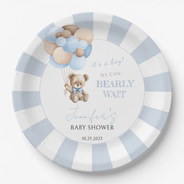 Assiettes En Carton Aquarelle en peluche baby shower plaque papier (Devant)