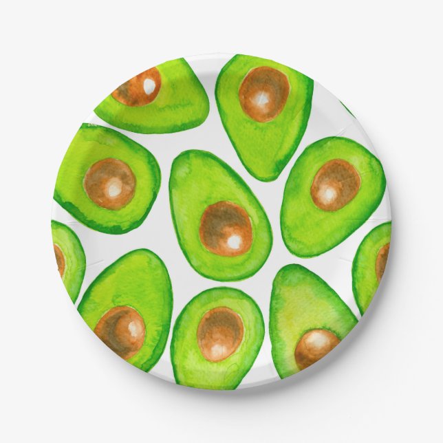 Assiettes En Carton Aquarelle en tranches d'Avocado (Devant)