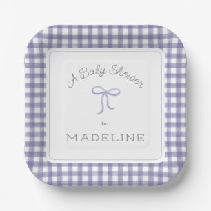 Assiettes En Carton Aquarelle En vichy Baby shower pourpre