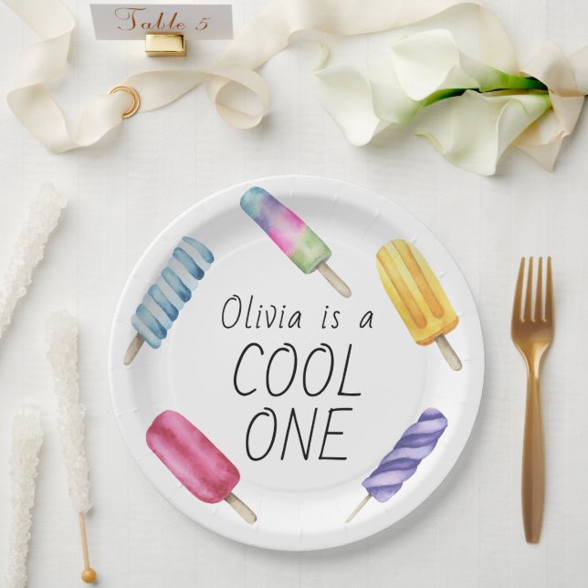 Assiettes En Carton Aquarelle Été Popsicle Crème de glace Anniversaire (Mariage)