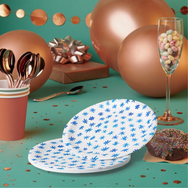 Assiettes En Carton Aquarelle étoilée - bleu (Multi)