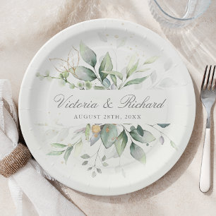 Assiettes En Carton Aquarelle Eucalyptus Élégant Mariage botanique