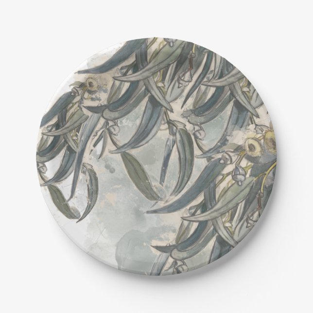 Assiettes En Carton Aquarelle Eucalyptus Verdure Feuille (Devant)