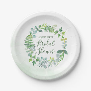 Assiettes En Carton Aquarelle Fête des mariées de couronnes vertes