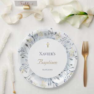 Assiettes En Carton aquarelle feuillage Baptême