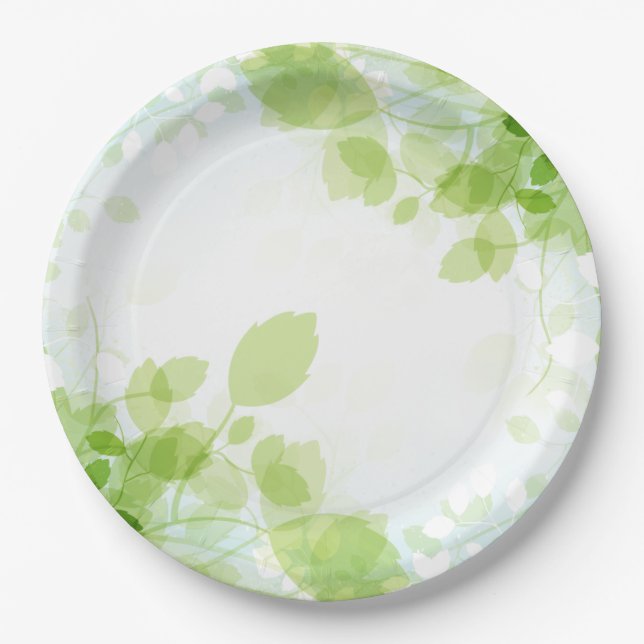 Assiettes En Carton Aquarelle Feuille de printemps (Devant)