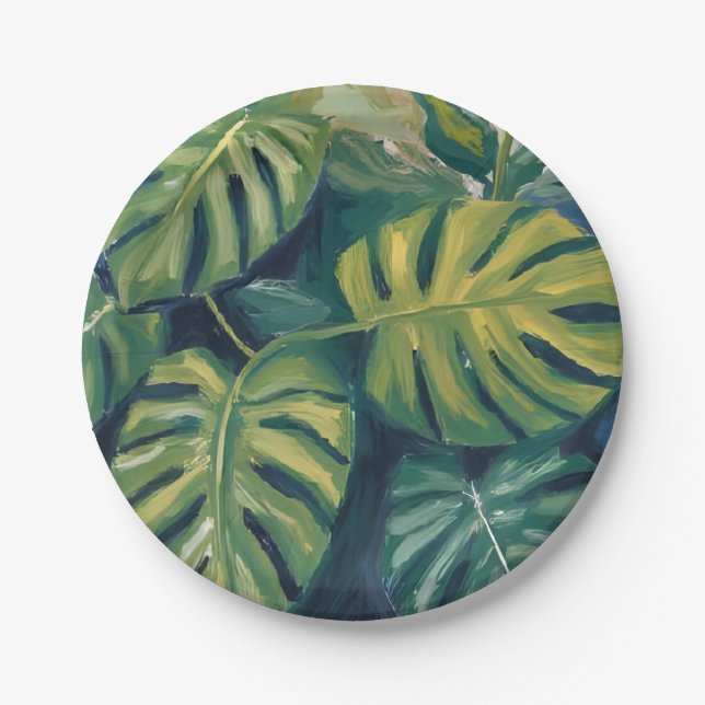 Assiettes En Carton Aquarelle Feuille Monstera (Devant)