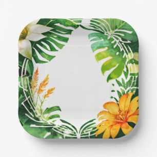 Assiettes En Carton Aquarelle feuille tropicale