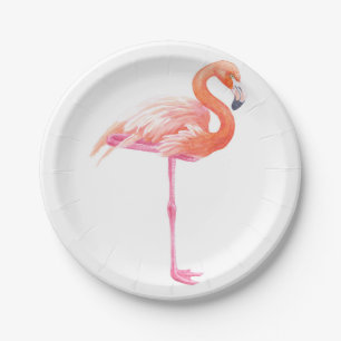 Assiettes En Carton aquarelle Flamant rose