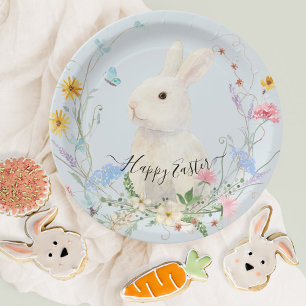 Assiettes En Carton Aquarelle fleur sauvage Florale Rabbit Printemps P