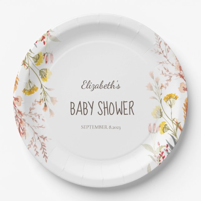 Assiettes En Carton Aquarelle Fleur sauvage pré séchée (Devant)