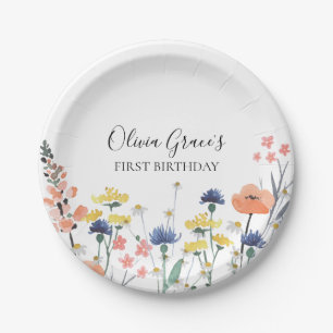 Assiettes En Carton Aquarelle fleur sauvage PREMIER ANNIVERSAIRE