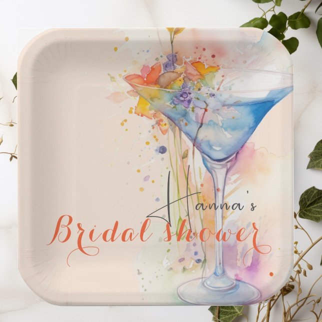 Assiettes En Carton aquarelle fleurie élégante Douche nuptiale (Créateur téléchargé)
