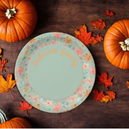 Assiettes En Carton Aquarelle fleurie verte orange