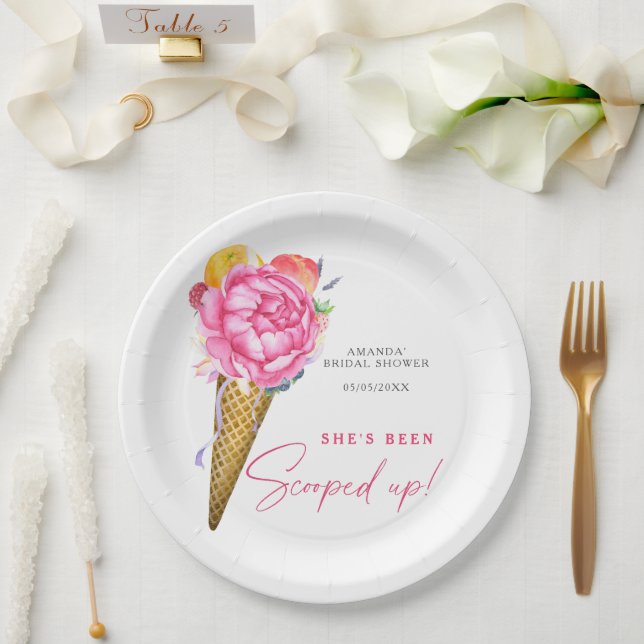 Assiettes En Carton Aquarelle FLEURS CRÈME GLACE - douche nuptiale (Mariage)