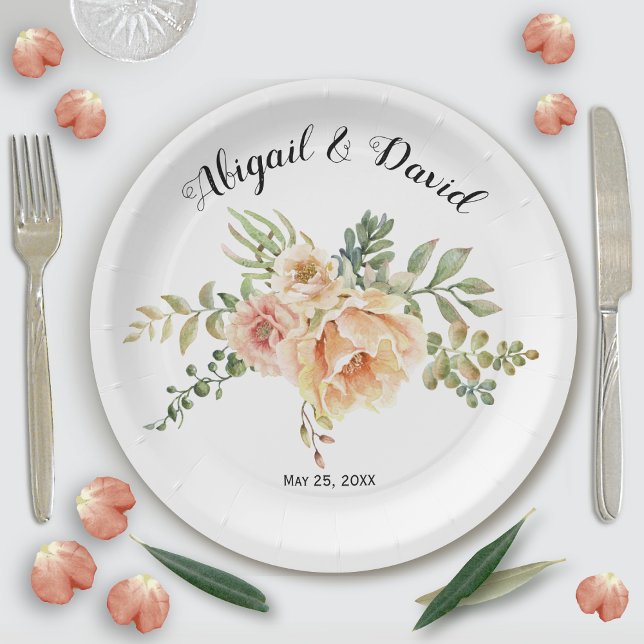 Assiettes En Carton Aquarelle fleurs de cactus et mariage succulent (Créateur téléchargé)