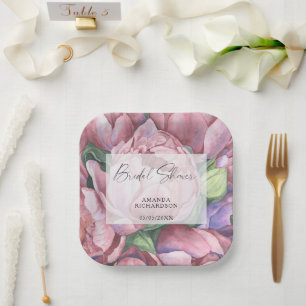 Assiettes En Carton Aquarelle fleurs motifs - douche nuptiale