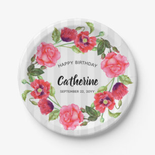 Assiettes En Carton Aquarelle Fleurs rouges et roses Conception de cou