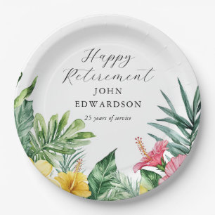 Assiettes En Carton Aquarelle Fleurs tropicales Parti de retraite