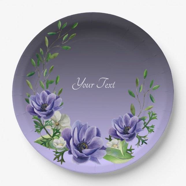 Assiettes En Carton Aquarelle Fleurs violettes Plaque en papier (Devant)
