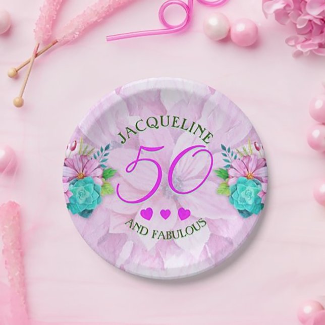 Assiettes En Carton Aquarelle Floral 50 et Fabulous (Créateur téléchargé)