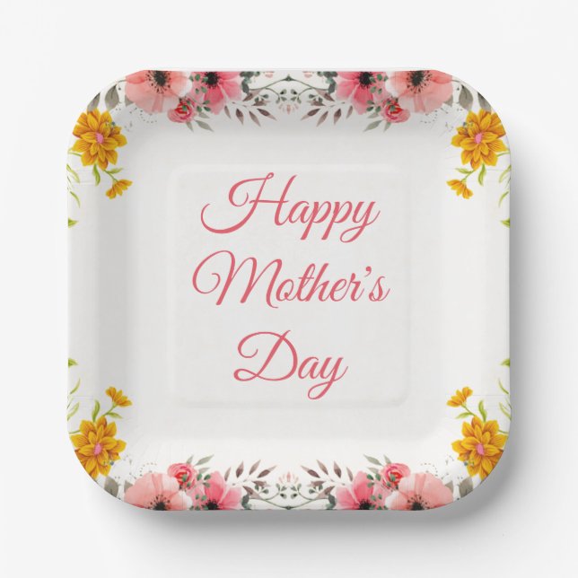 Assiettes En Carton Aquarelle Floral Bonne fête des mères (Recto)