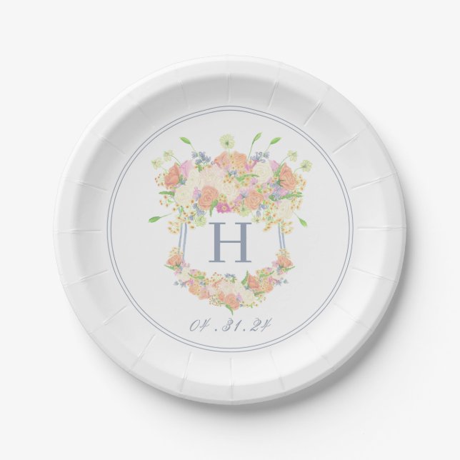 Assiettes En Carton Aquarelle Floral Garden Party Crest (Devant)