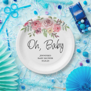Assiettes En Carton Aquarelle Floral Rose Oh Baby BABY SHOWER