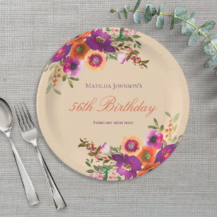 Assiettes En Carton Aquarelle Florale Automne fête d'anniversaire