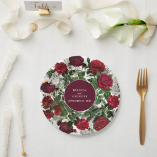 Assiettes En Carton Aquarelle florale bourguignonne moderne Mariage él