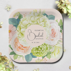 Assiettes En Carton Aquarelle Florale Fête des mariées rose pâle