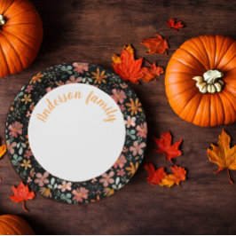 Assiettes En Carton Aquarelle florale orange nom noir