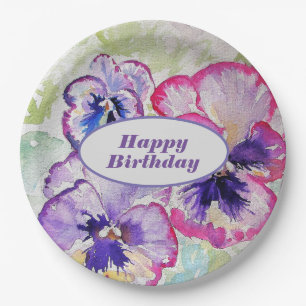 Assiettes En Carton Aquarelle florale violette Pansy rose