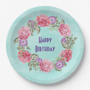 Assiettes En Carton Aquarelle Florale Wreath Joli Anniversaire