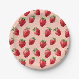 Assiettes En Carton Aquarelle Fraise Motif Pastel Rose