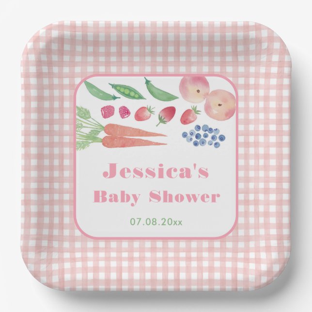 Assiettes En Carton Aquarelle Fruit Légumes Jardin Baby shower fille (Recto)