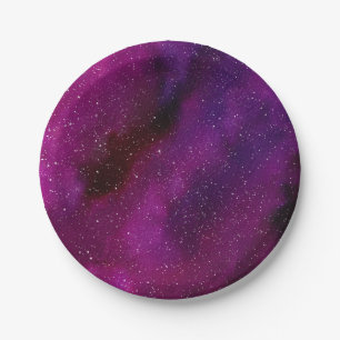 Assiettes En Carton Aquarelle Galaxies rose violet