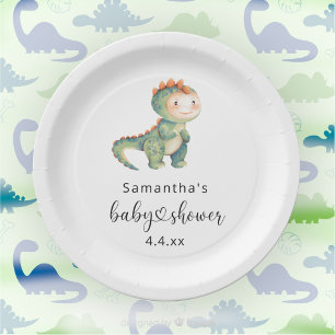 Assiettes En Carton Aquarelle garçon baby shower dinosaure