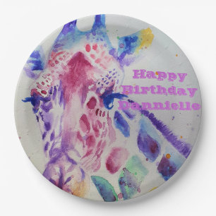 Assiettes En Carton Aquarelle Giraffe Plaque papier fête d'anniversair