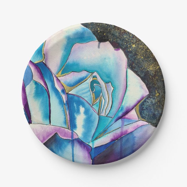 Assiettes En Carton Aquarelle gothique bleu violet art rose (Devant)