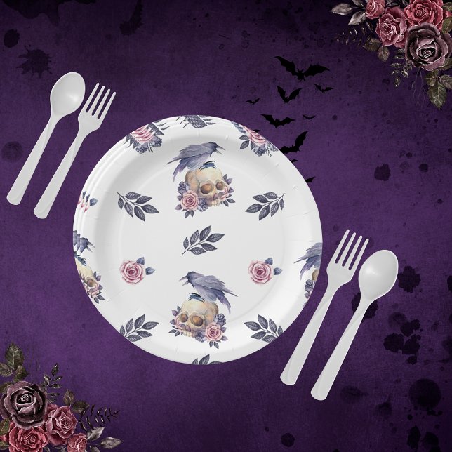 Assiettes En Carton Aquarelle gothique Coffin & Raven Design (Créateur téléchargé)