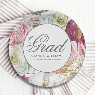 Assiettes En Carton Aquarelle Grad Floral Élégant Graduation Moderne