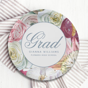 Assiettes En Carton Aquarelle Grad Floral Élégant Graduation Moderne