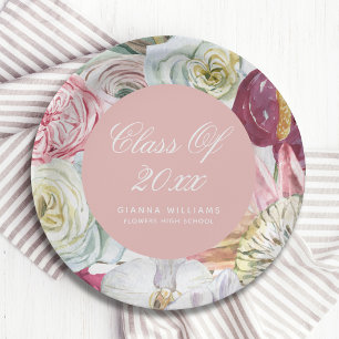 Assiettes En Carton Aquarelle Grad Floral Élégant Graduation Moderne
