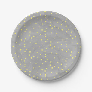 Assiettes En Carton Aquarelle gris et jaune